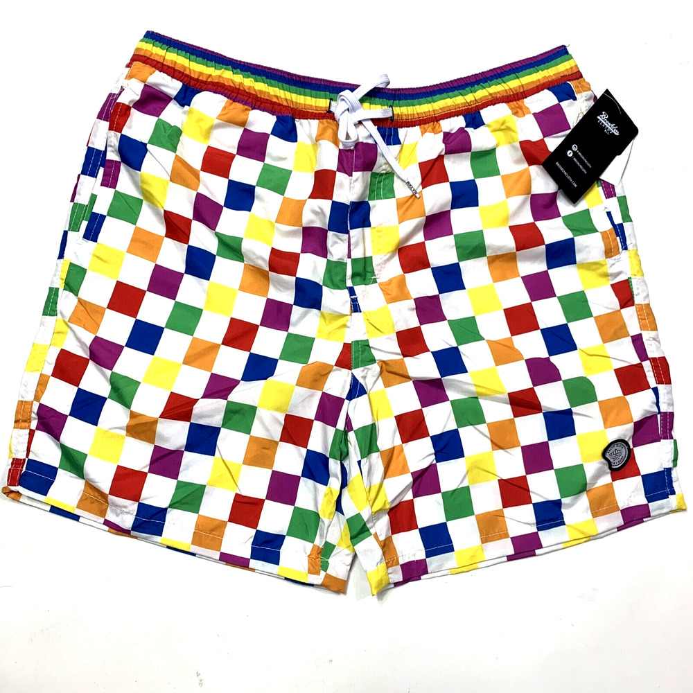 Brooklyn Cloth Swim Trunks Checks Swim Shorts Large - NEW